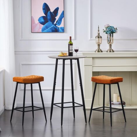 AINPECCA Bar Stools Set of 2 Velvet Orange Breakfast Dining Bar Stools Fixed Height Bar Stools Breakfast Bar, Counter, Kitchen and Home
