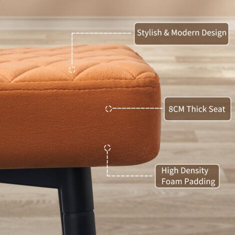 AINPECCA Bar Stools Set of 2 Velvet Orange Breakfast Dining Bar Stools Fixed Height Bar Stools Breakfast Bar, Counter, Kitchen and Home