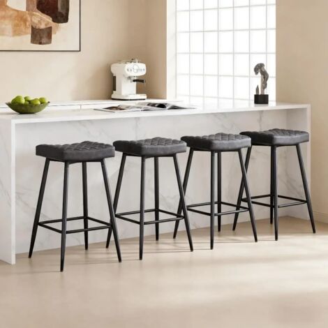 AINPECCA Bar Stools Set of 4 PU Leather Grey Breakfast Dining Bar Stools Fixed Height Bar Stools Breakfast Bar, Counter, Kitchen and Home
