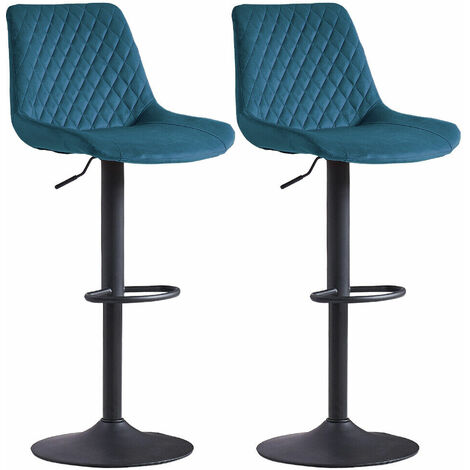 Bar Stools Gas Lift Stools Velvet Breakfast Kitchen Club Cafe Swivel Chairs,2Pcs Teal