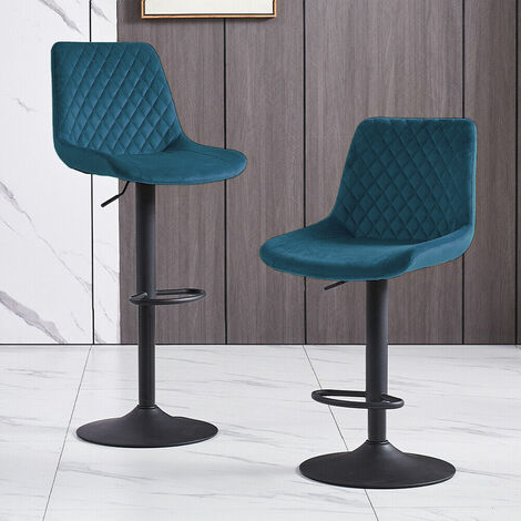 Bar Stools Gas Lift Stools Velvet Breakfast Kitchen Club Cafe Swivel Chairs,2Pcs Teal