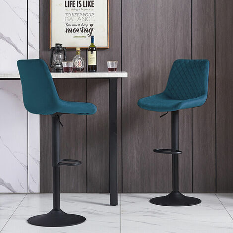 Bar Stools Gas Lift Stools Velvet Breakfast Kitchen Club Cafe Swivel Chairs,2Pcs Teal