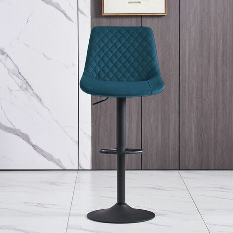 Bar Stools Gas Lift Stools Velvet Breakfast Kitchen Club Cafe Swivel Chairs,2Pcs Teal
