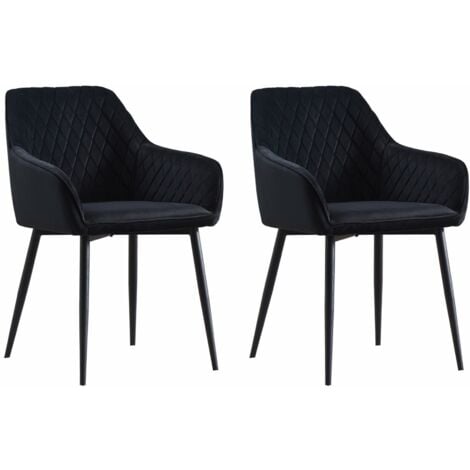 AINPECCA Set of 2 Velvet Dining Chairs Black Upholstered Seat with Metal Legs Living Room(Black,1)