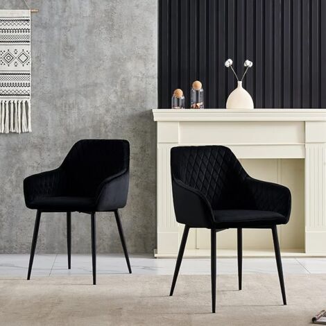 AINPECCA Set of 2 Velvet Dining Chairs Black Upholstered Seat with Metal Legs Living Room(Black,1)
