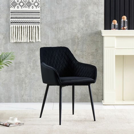 AINPECCA Set of 2 Velvet Dining Chairs Black Upholstered Seat with Metal Legs Living Room(Black,1)