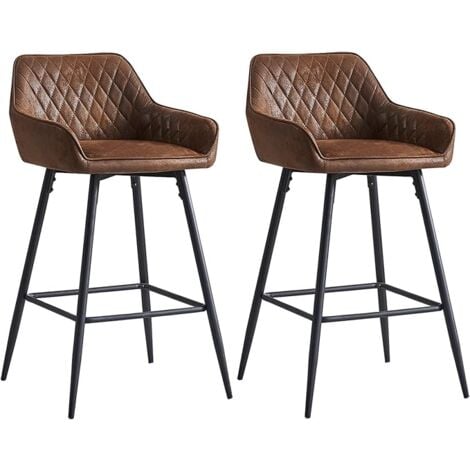 AINPECCA 2X Brown Breakfast Bar Stools Suede Padded Seat Kitchen Pub Bar Chairs Home UK