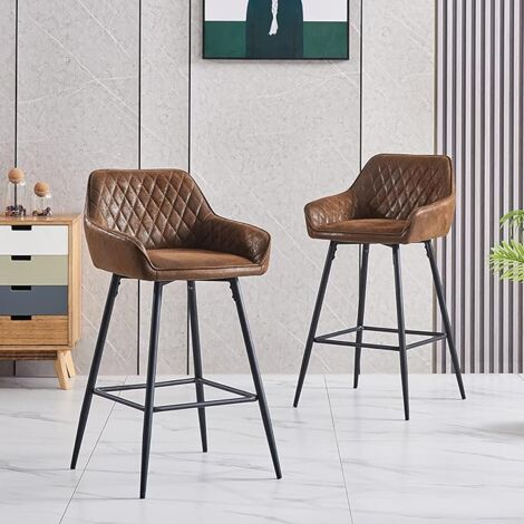 AINPECCA 2X Brown Breakfast Bar Stools Suede Padded Seat Kitchen Pub Bar Chairs Home UK