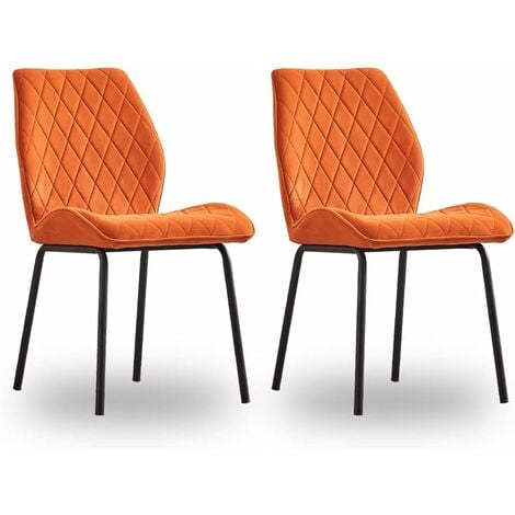 AINPECCA Velvet Dining Chairs Set of 2- Upholstered Armless Side Chairs with Thick Cushion Seat, Black Legs for Living Room, Dining Room Orange