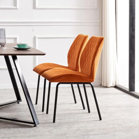 AINPECCA Velvet Dining Chairs Set of 2- Upholstered Armless Side Chairs with Thick Cushion Seat, Black Legs for Living Room, Dining Room Orange