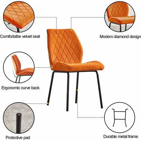 AINPECCA Velvet Dining Chairs Set of 2- Upholstered Armless Side Chairs with Thick Cushion Seat, Black Legs for Living Room, Dining Room Orange