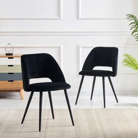 AINPECCA Velvet Dining Chairs Set of 2 Kitchen Counter Chairs with Upholstered Booster Padded Seat Armless Design with Black Metal Legs,Black