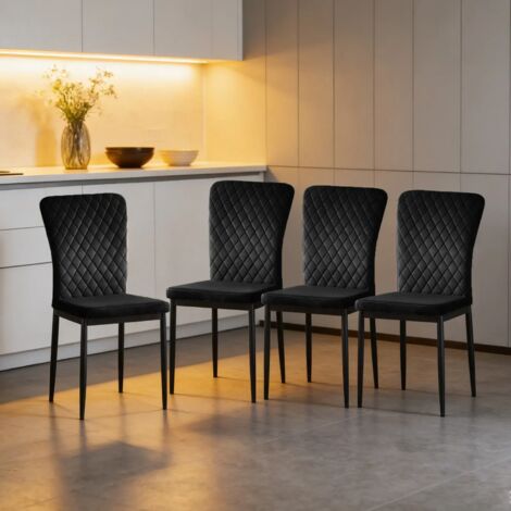 AINPECCA Set of 4 Dining Chairs High Back Velvet Office Kitchen Chair Living Home-Black