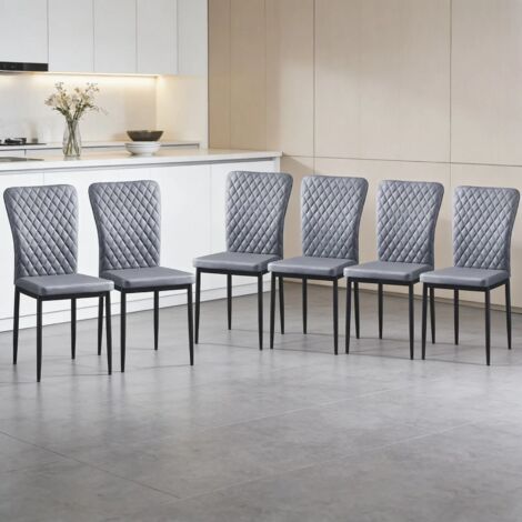 AINPECCA Set of 6 Dining Chairs High Back PU Office Kitchen Chair Living Home-Grey