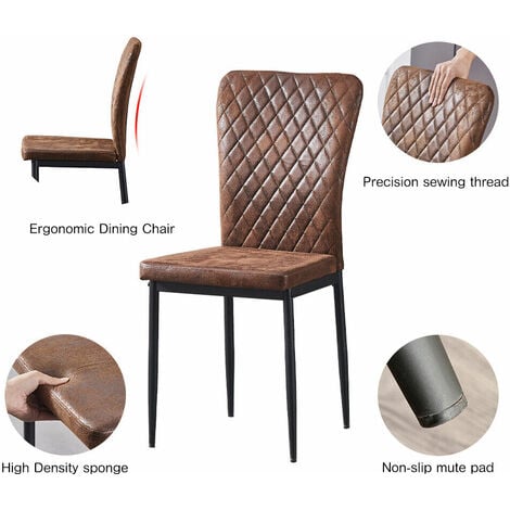 AINPECCA Set of 4 Dining Chairs High Back Suede Office Kitchen Chair Living Home-Brown