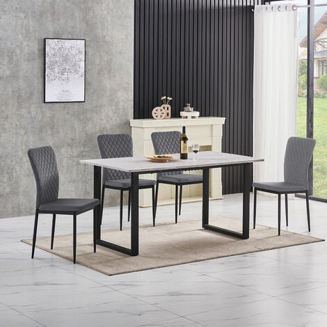 AINPECCA Grey Dining Table and Chairs 4 Set Dining Room Chair Kitchen Home Office(table+4 Grey velvet chairs)