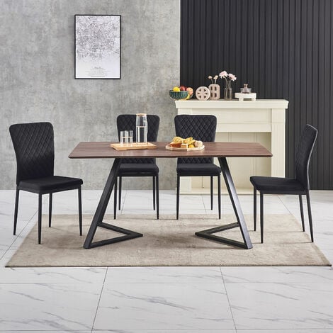 AINPECCA OAK Dining Table Set and 4 Black Velvet chairs kitchen table set UK