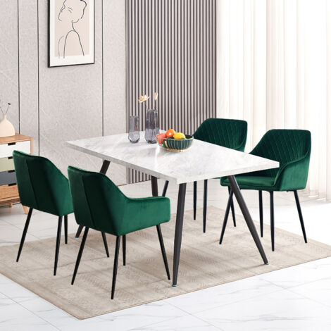 AINPECCA Dining Table and 4 Dining Chairs Set Dining Room Chair Kitchen Home Office(Grey table+4 Green velvet chairs)