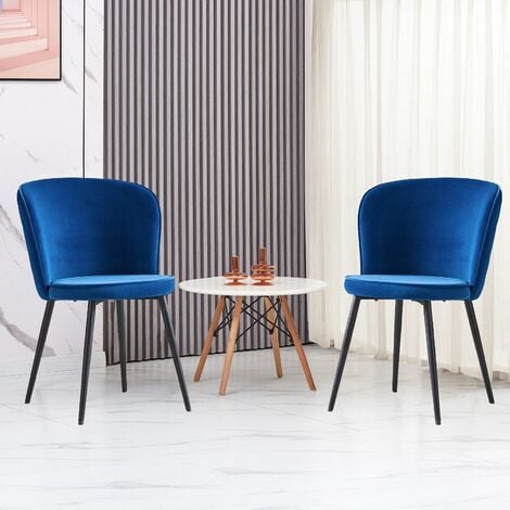 AINPECCA 2X Dining Chairs Velvet Padded Seat Metal Legs Kitchen Home Office UK Blue