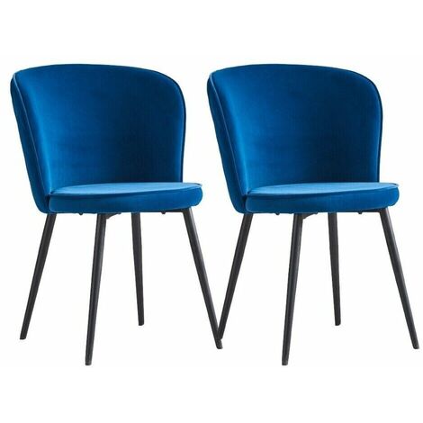 AINPECCA 2X Dining Chairs Velvet Padded Seat Metal Legs Kitchen Home Office UK Blue