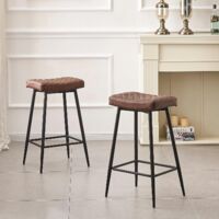 AINPECCA Bar Stools Set of 2 PU Leather Brown Breakfast Dining Bar Stools Fixed Height Bar Stools Breakfast Bar, Counter, Kitchen and Home