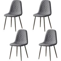 AINPECCA 4X Grey Dining Chairs Faux Leather Padded Seat Metal Legs Kitchen Home Office UK