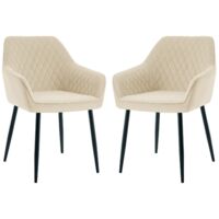 Dining Chairs 2pcs Velvet Kitchen Chairs Upholstered Seat with Backrest and Armrest Office chair, Beige