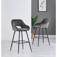 AINPECCA 1pcs Grey Bar Stool Velvet Seat w/Backrest &Armrest Metal Leg Kitchen Breakfast