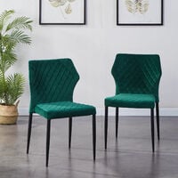 AINPECCA 2 Green Dining Chairs Set Velvet Padded Seat Metal Legs Kitchen Chair Home Furniture