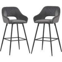 AINPECCA 2pcs Grey Bar Stool Velvet Seat w/Backrest &Armrest Metal Leg Kitchen Breakfast