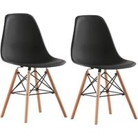 Dining Chairs Set of 2 Black Plastic Seat with Solid Beech Wooden Legs Dressing Kitchen Lounge Home