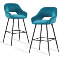 AINPECCA 2pcs Dark teal Bar Stool Velvet Seat w/Backrest &Armrest Metal Leg Kitchen Breakfast