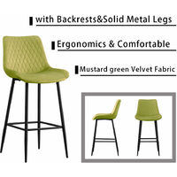 2X Mustard Velvet bar stools with back Kitchen Dining Chairs Breakfast Stools Furniture UK
