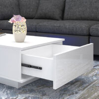 AINPECCA White High Gloss Coffee Table Black Wooden Drawer Storage Living Room LED Light