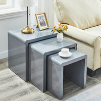 Coffee Side Tables Set of 3,High Gloss Coffee Table,Nesting Tables,MDF and Glass,Grey