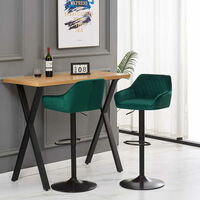 AINPECCA Set Of 2 Green Velvet Bar Stools Breakfast Bar Chair Kitchen Stool Swivel Barstool