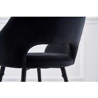 AINPECCA 1pcs Black Bar Stool Velvet Seat w/Backrest &Armrest Metal Leg Kitchen Breakfast