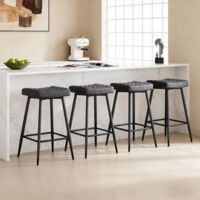AINPECCA Bar Stools Set of 4 PU Leather Grey Breakfast Dining Bar Stools Fixed Height Bar Stools Breakfast Bar, Counter, Kitchen and Home