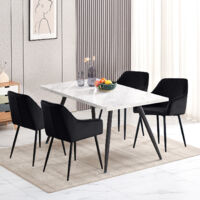 AINPECCA Dining Table and 4 Dining Chairs Set Dining Room Chair Kitchen Home Office(White table+4 Black velvet chairs)