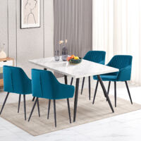 AINPECCA Dining Table and 4 Dining Chairs Set Dining Room Chair Kitchen Home Office(Grey table+4 Teal velvet chairs)