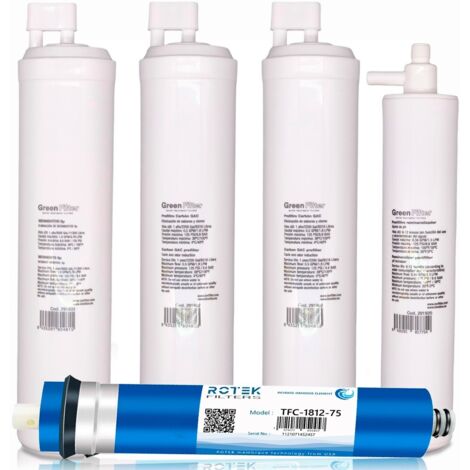 Set mit 4 Ersatzfiltern für Umkehrosmose Green Filter, Typ CS, mit CS-Nachfilter Remineralisierende