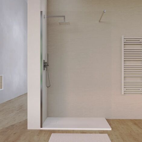 Doccia Walk-in 90 cm Profili in Alluminio Cromato Vetro 8mm Trasparente con Trattamento Anticalcare h200 Regolabile 88-90cm - Reversibile Mod. Keros