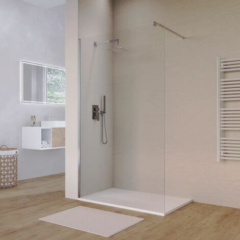 Doccia Walk-in 90 cm Profili in Alluminio Cromato Vetro 8mm Trasparente con Trattamento Anticalcare h200 Regolabile 88-90cm - Reversibile Mod. Keros
