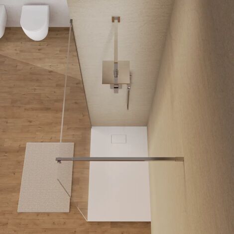 Doccia Walk-in 90 cm Profili in Alluminio Cromato Vetro 8mm Trasparente con Trattamento Anticalcare h200 Regolabile 88-90cm - Reversibile Mod. Keros