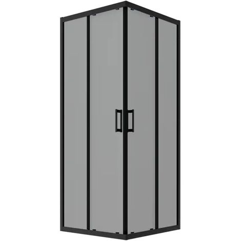 Box Doccia Scorrevole 70x70 cm Profili in Alluminio Nero Opaco Vetro 6mm Fumè h190 - Reversibile Mod. Java