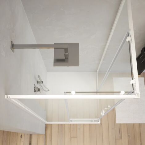 Box Doccia Scorrevole 70x90 cm Profili in Alluminio Bianco Vetro 4mm Trasparente h185 - Reversibile Mod. Grenada