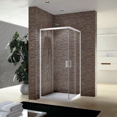 Box Doccia Scorrevole 70x90 cm Profili in Alluminio Bianchi Vetro 4mm Trasparente h185 Mod. Ibiza