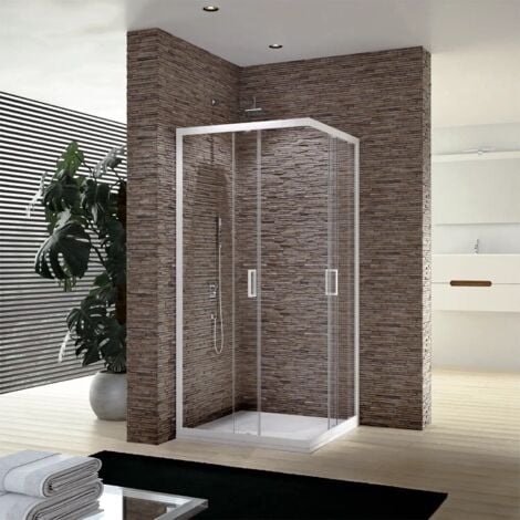 Box Doccia Scorrevole 70x90 cm Profili in Alluminio Bianchi Vetro 4mm Trasparente h185 Mod. Ibiza