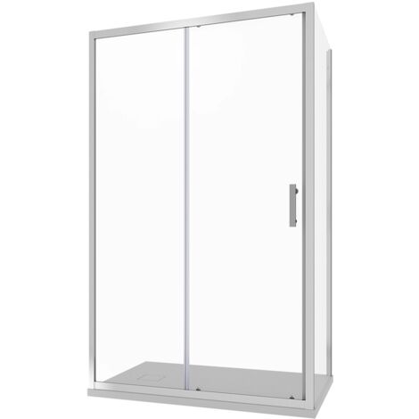 Box Doccia Angolare 100x100 cm Porta Scorrevole e Parete Fissa Profili in Allumimio Cromato Vetro 6 mm Trasparente con Trattamento Easy-clean h190 - Reversibile Mod. Tenerife (1/5)