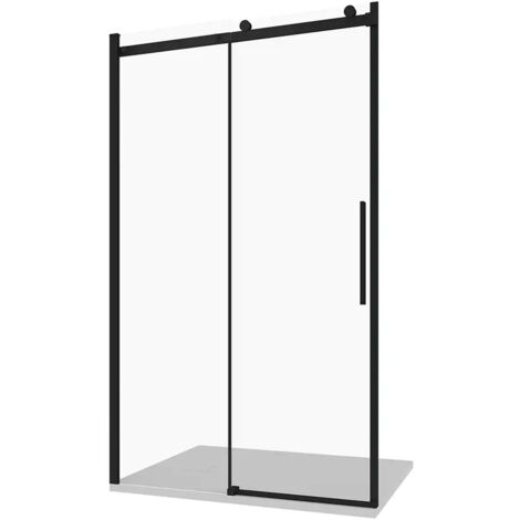 Porta Doccia Scorrevole per Nicchia 110cm Profili in Alluminio Nero Opaco Vetro 8mm Trasparente h195 con Trattamento Easy-clean - Reversibile Mod. Creta